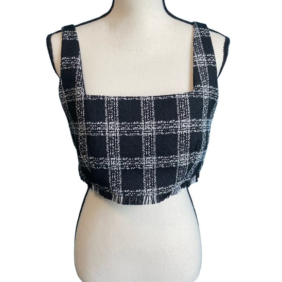 House of Harlow 1960 Plaid Tweed Crop Top Frayed Hem Large - Picture 1 of 7